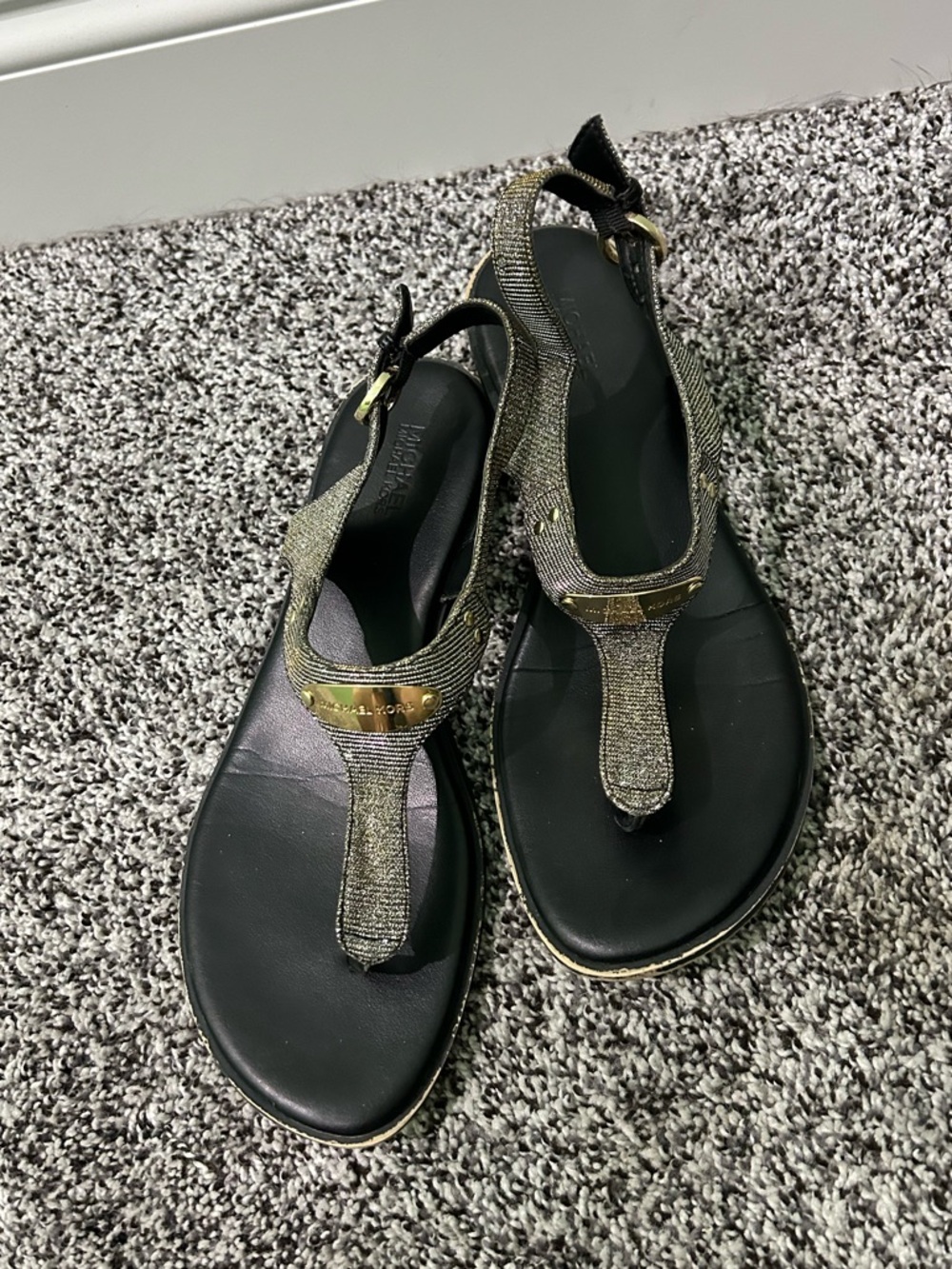 Michael Kors Black Sandals with Gold Accents
